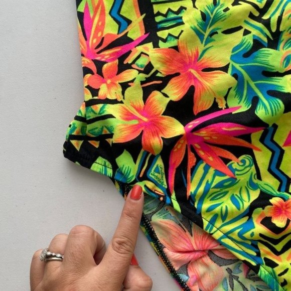 Vintage 90s? Carabella Neon Retro Floral One Piece Swim Suit - Picture 4 of 10